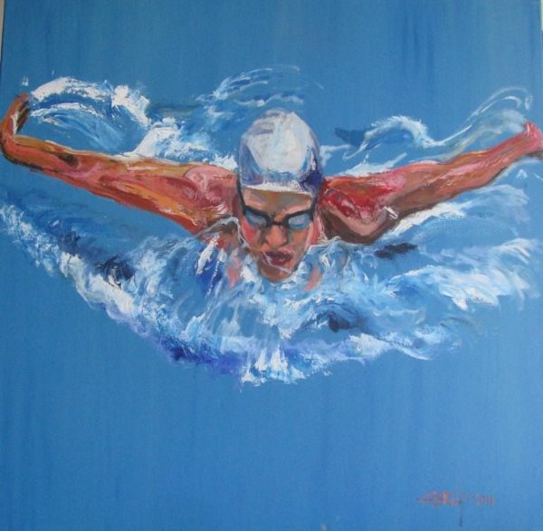 Пловец рисование красками