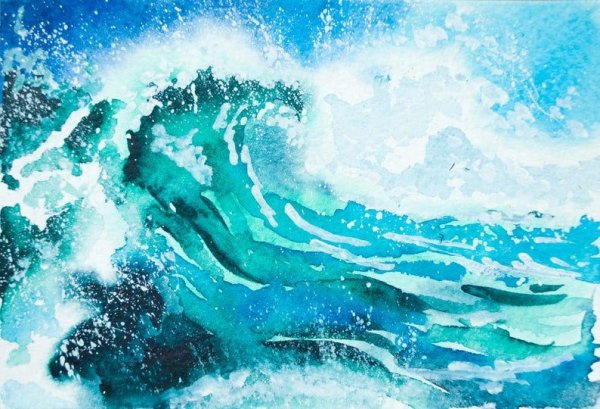 Голубая акварель волны