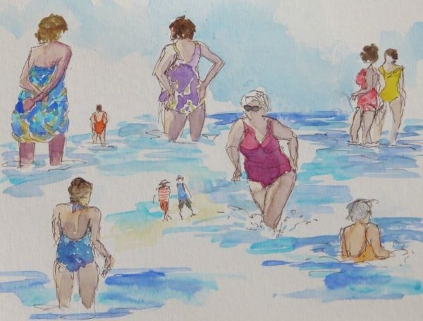 Люди на пляже зарисовки