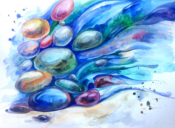 Морская галька акварелью