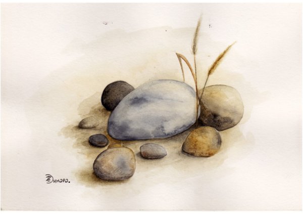 Морские камни акварелью