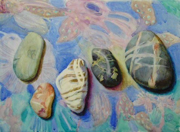 Морские камни акварелью