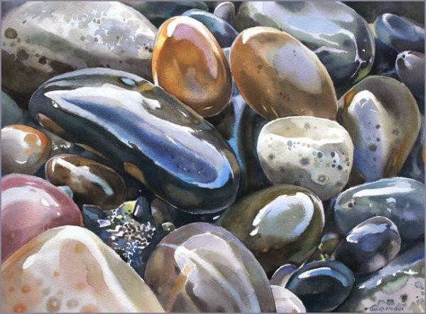 Морские камни акварелью