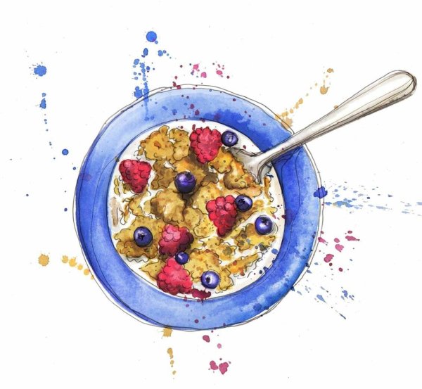 Тарелка с едой акварель