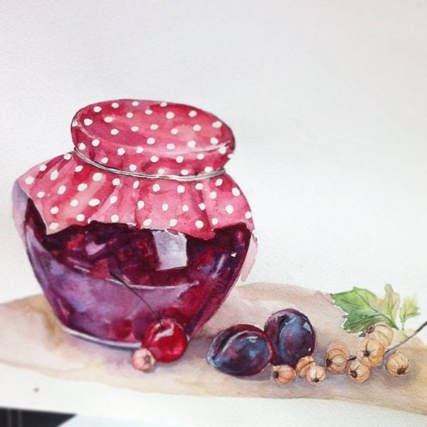 Банка варенья акварель
