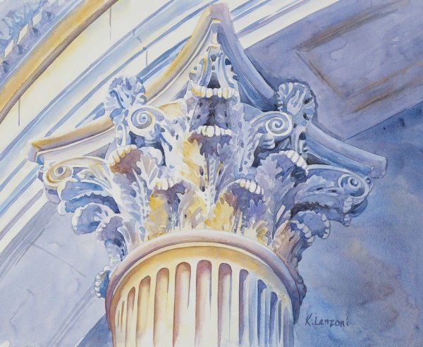 Отмывка капители акварелью