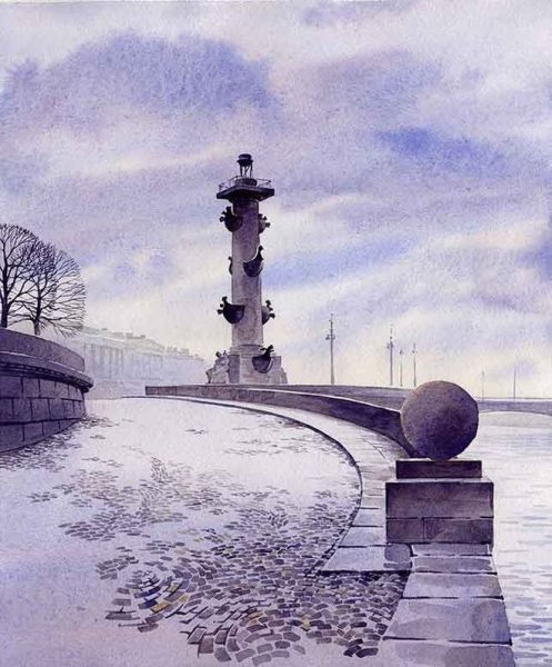 Петербург в акварели стрелка Васильевского острова