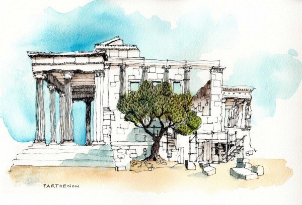 Развалины архитектура Рим Греция рис карандаш