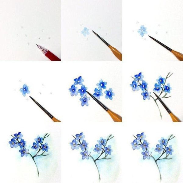 Поэтапное рисование цветов акварелью