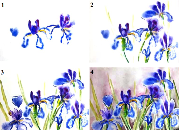 Цветы акварелью пошагово