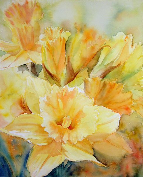 Цветы акварелью нарциссы
