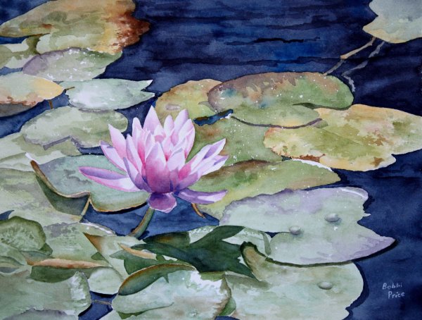 Лотосовое озеро акварель