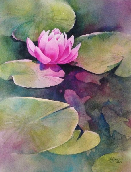 Кувшинки акварелью