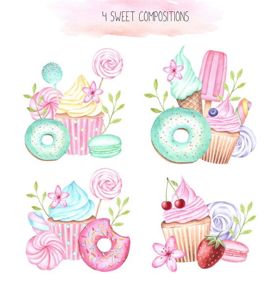 Зефирки рисунок акварелью