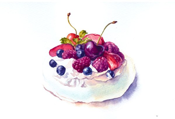 Пирожное Павлова акварелью