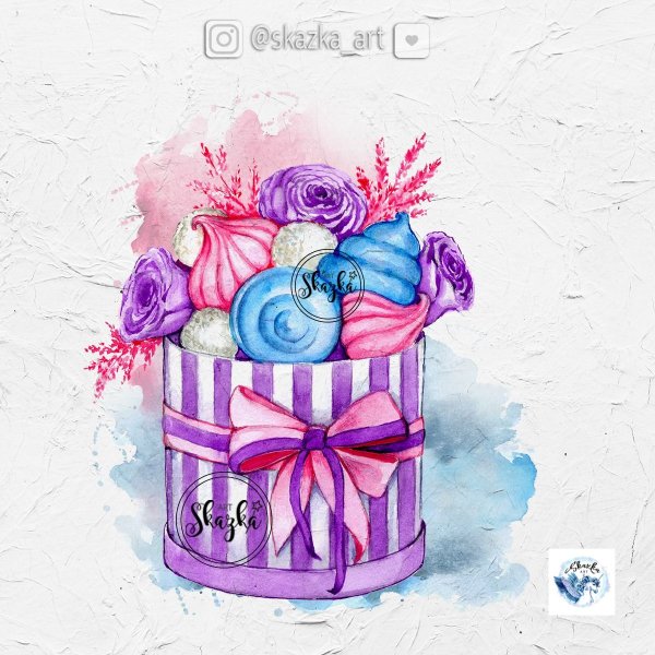 Акварельные цветы в коробке