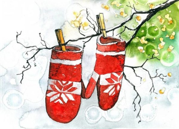 Рождественские носки акварель