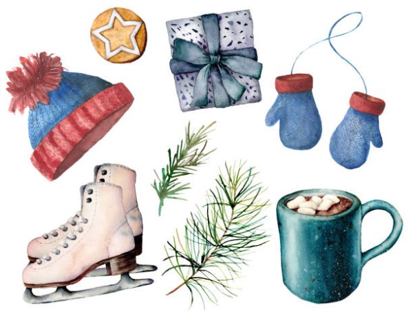 Новогодние варежки акварелью
