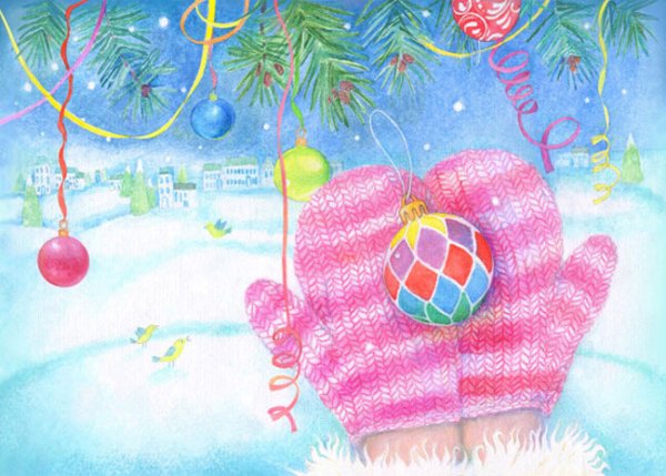 С новым годом акварель