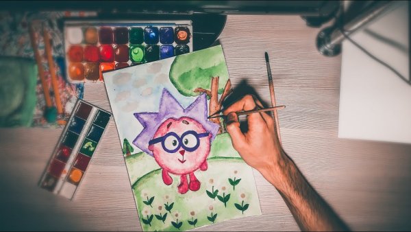 Смешарики акварелью рисунок