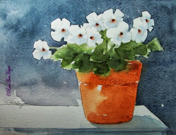 Цветок в горшке гуашью