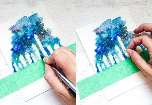 Рисование гуашью губкой