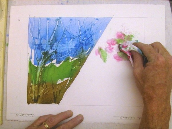 Рисование цветов губкой