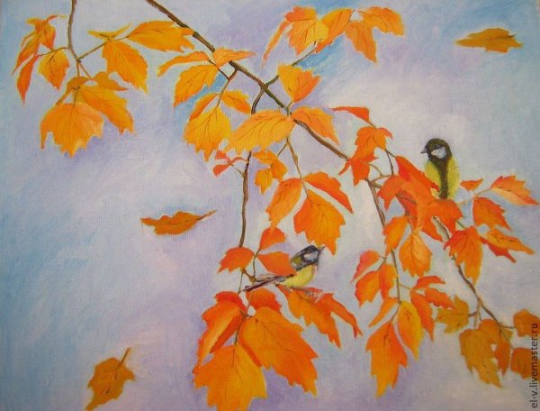 Кленовая ветка акварелью