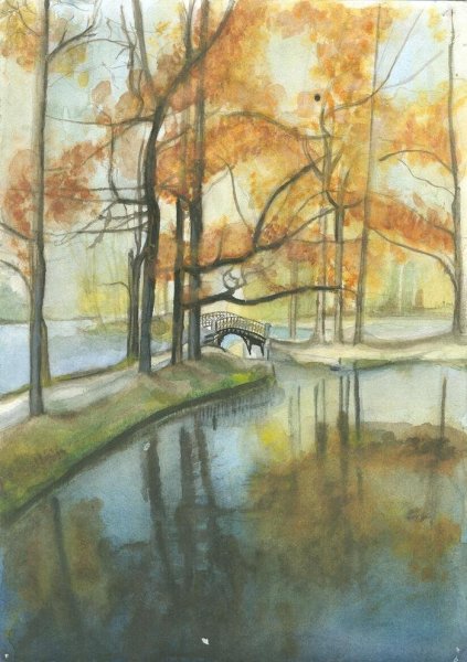 Парковый пейзаж акварель