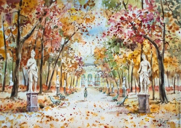 Картины акварель Питер летний сад