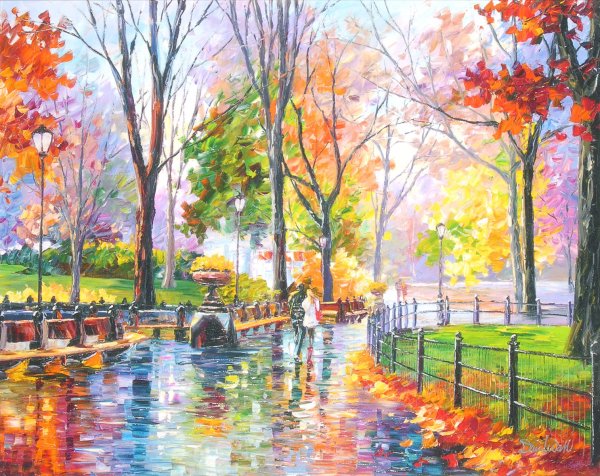 Осень парк акварель