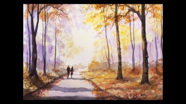 Осень в парке акварель