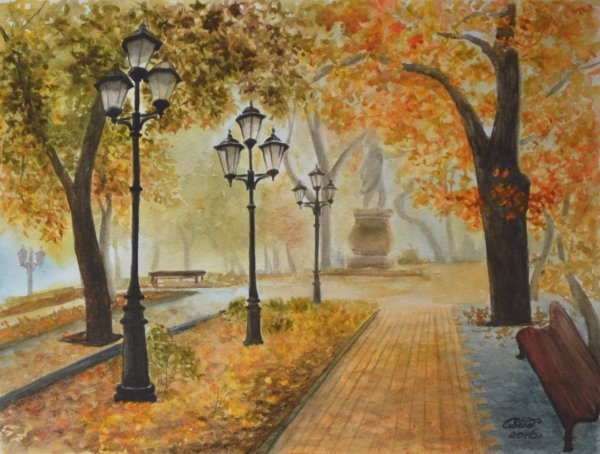 Аллея с фонарями