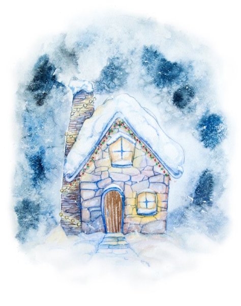 Зимние домики акварель