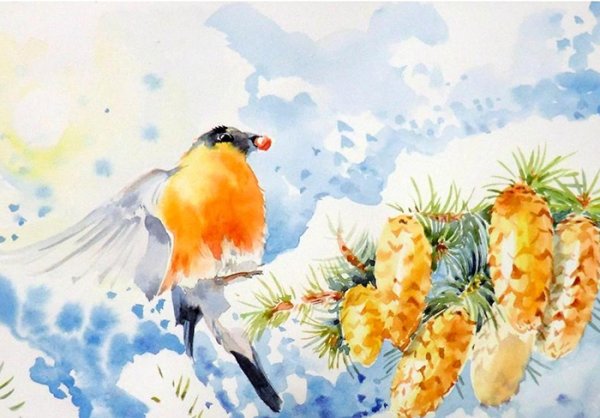 Ольга Цурина акварель птички