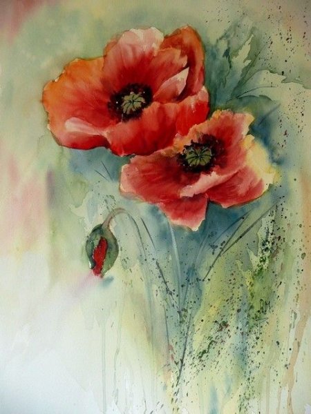 Многослойное рисование цветов акварелью