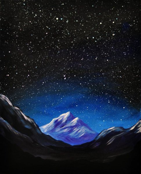 Ночные горы акварелью