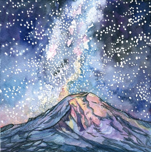 Ночные горы рисунок акварель