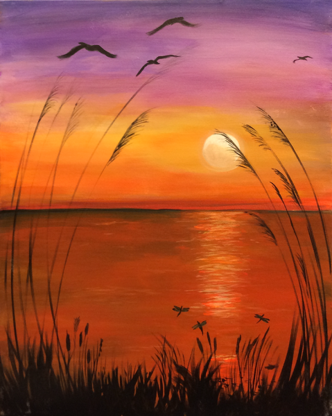 Красивые закаты акварелью