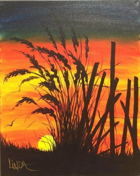 Закат гуашью