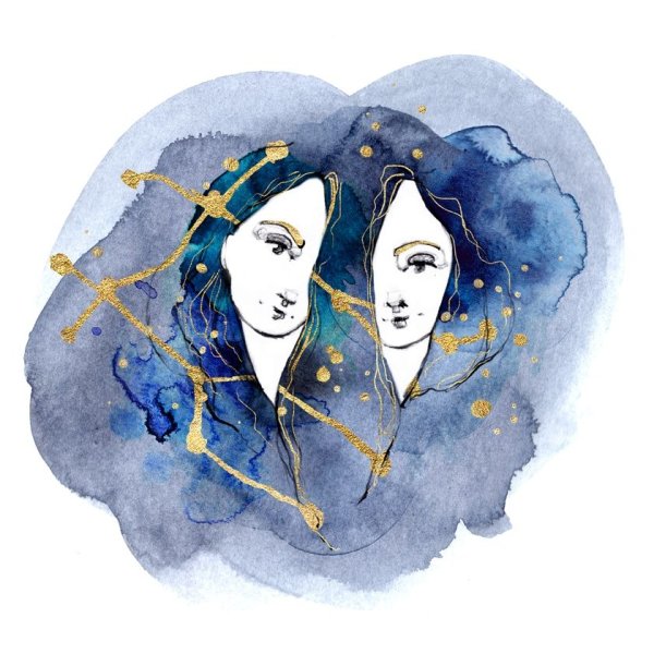 Близнецы акварель