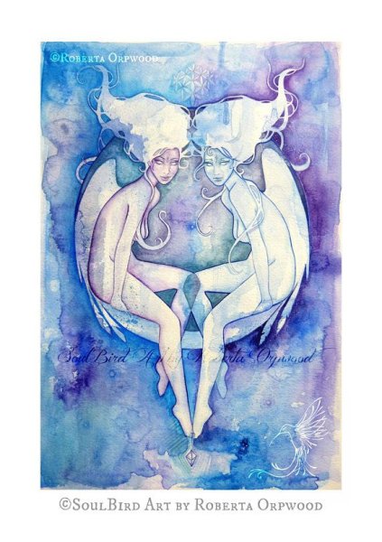 Близнецы знак зодиака акварелью