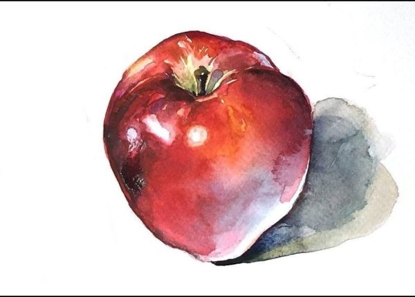 Яблоко акварелью лессировка