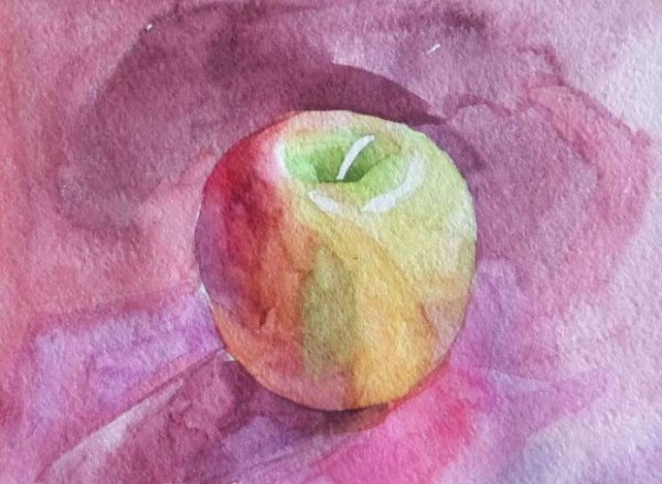 Яблоко акварелью для начинающих
