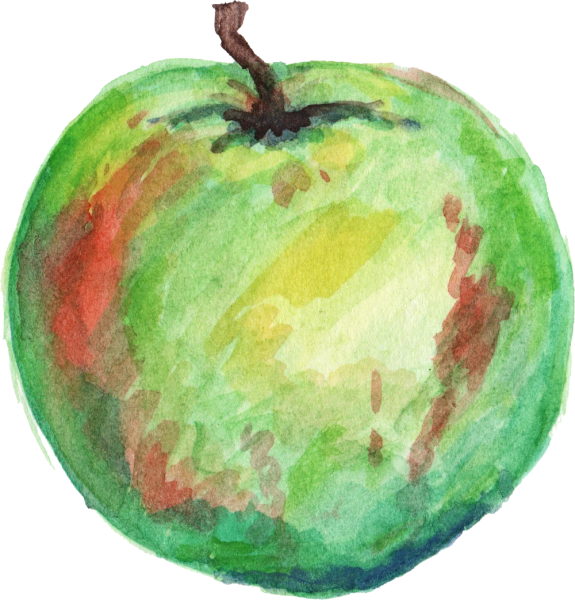 Зеленое яблоко акварелью