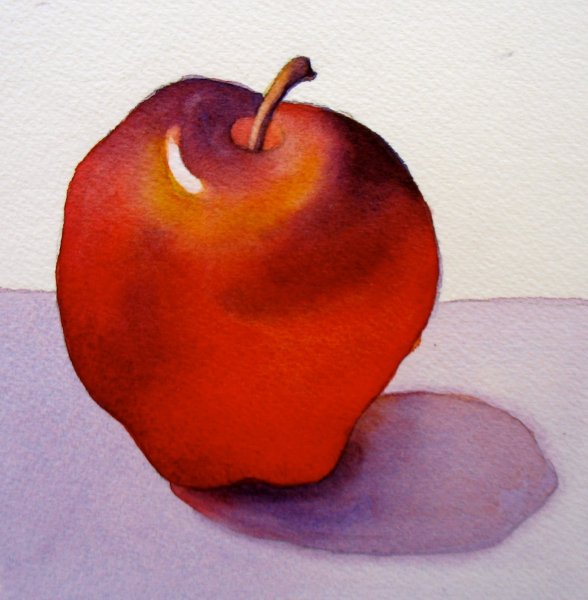Этюд яблока акварелью