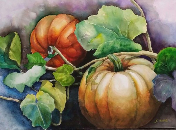 Тыква акварелью