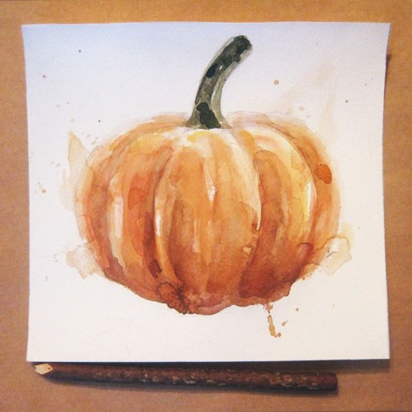 Рисование тыквы акварелью