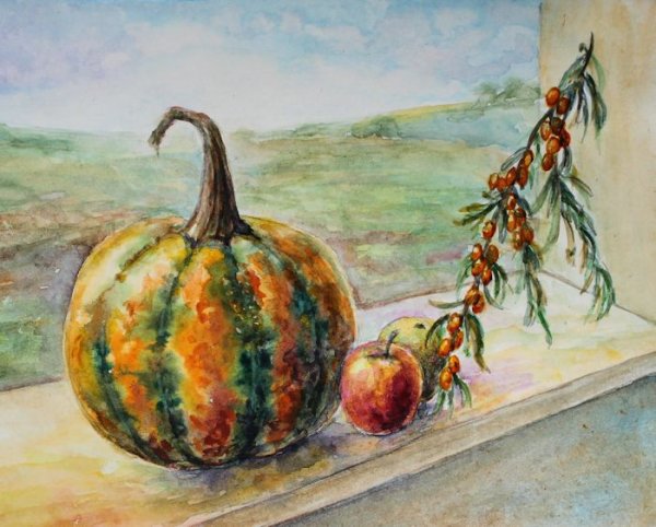 Тыква акварелью