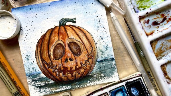 Рисунки на Хэллоуин акварелью для начинающих